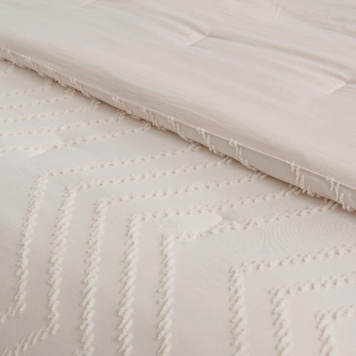 Queen Comforter Set, Cream Chevron Tufted Design Comforter for Queen Bed,Lightweight and Fluffy Bed Comforter Set 3 Pieces for All Seasons