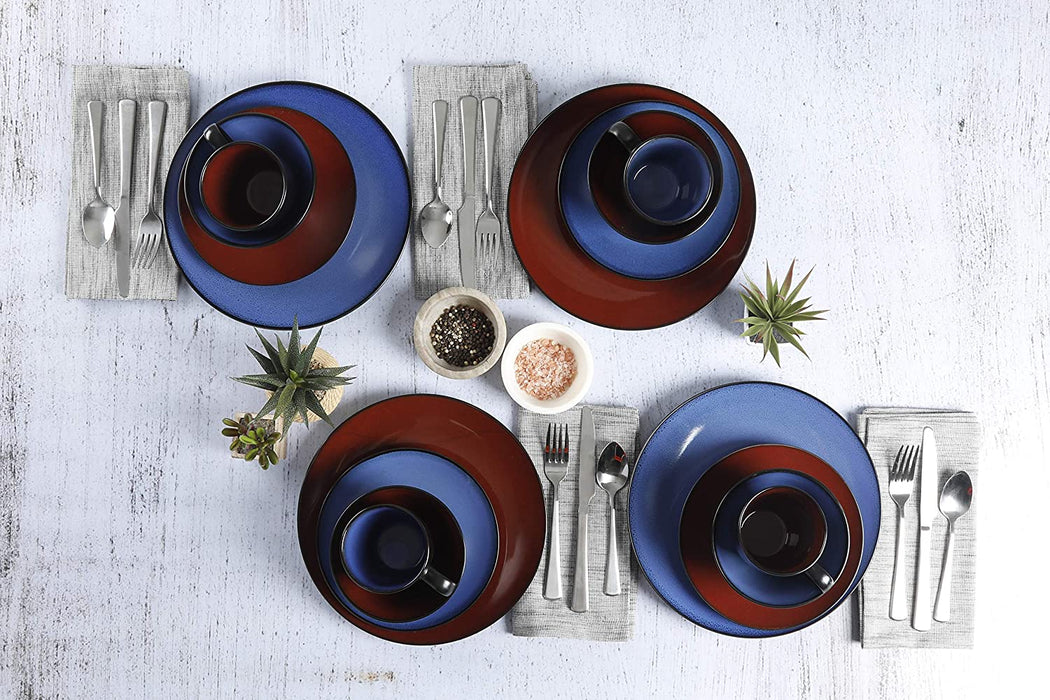 Gibson Soho Lounge round Reactive Glaze Stoneware Dinnerware Set, Service for 4 (16Pc), Blue, Soho Round.
