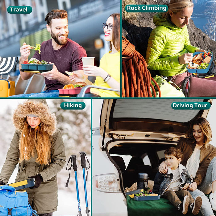 Bento Box Adult Lunch Box, 1200 ML Lunch Box Containers for Kids Childrens with Spoon & Fork, 4 Compartments Portable Food Container with Utensil