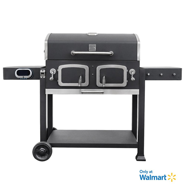 Kenmore 32-Inch Smart Charcoal Grill with Bluetooth Meat Thermometer, LCD Display, and Temperature Probes, Black/Stainless Steel