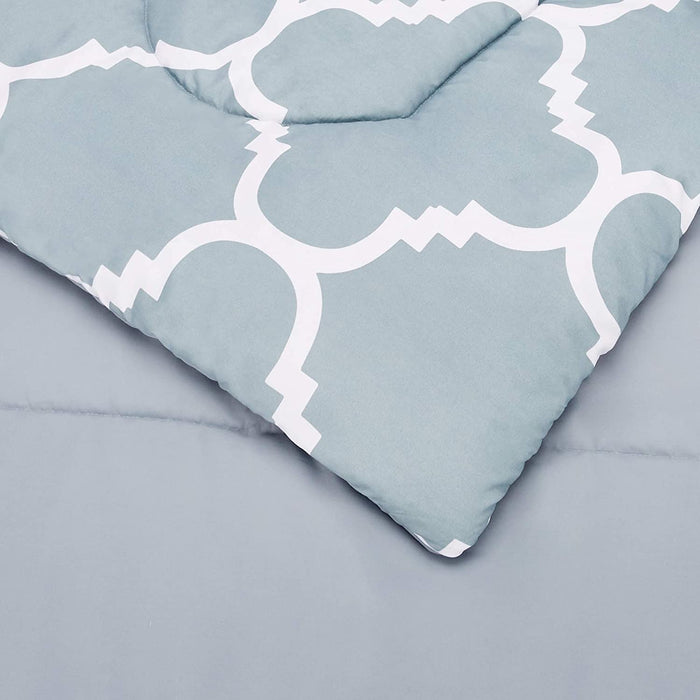 7-Piece Lightweight Microfiber Bed-In-A-Bag Comforter Bedding Set - Full/Queen, Dusty Blue Trellis