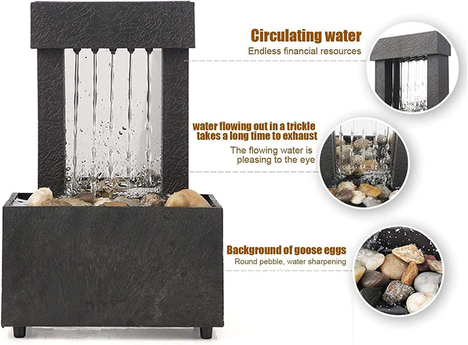 Desktop Fountain, USB LED Indoor Water Fountain Lighted Waterfall Tabletop Fountain with Stones for Office Home Decor