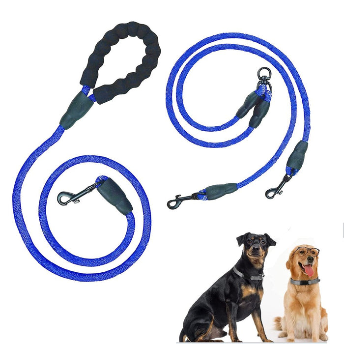 Double Dog Leash,  Dual Dog Leash Detachable 360° Swivel with Soft Padded Handle, Heavy Duty Dual Leash for Two Dogs, 63In Double-Head Pet Traction Rope(25-100Lbs)