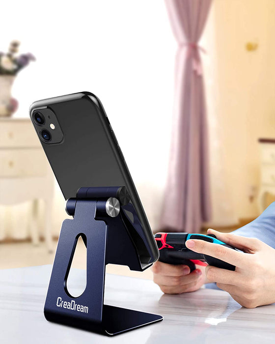 Adjustable Cell Phone Stand, Creadream Phone Stand, Cradle, Dock, Holder, Aluminum Desktop Stand Compatible with Phone Xs Max Xr 8 7 6 6S plus SE Charging, Accessories Desk,All Mobile Phones-Navy Blue