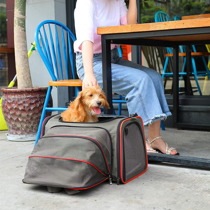 Expandable Cat Carrier Dog Carriers,Airline Approved Soft-Sided Portable Pet Travel Washable Carrier for Kittens,Puppies,Removable Soft Plush Mat and Pockets,Locking Safety Zippers