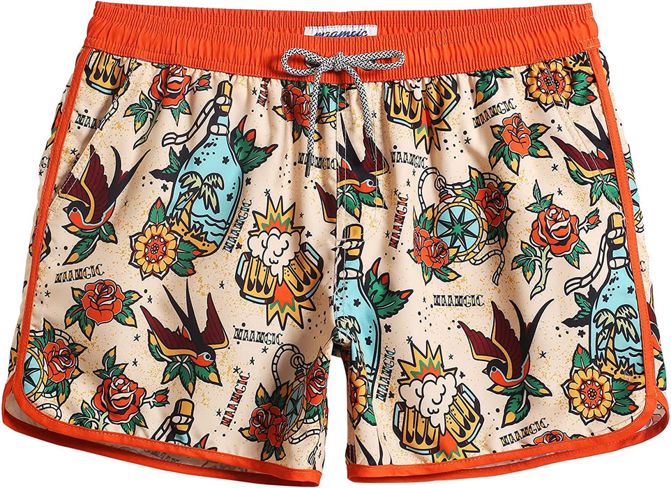 Mens Boys Short 80S 90S Vintage Swim Trunks with Mesh Lining Quick Dry Swim Suits Board Shorts