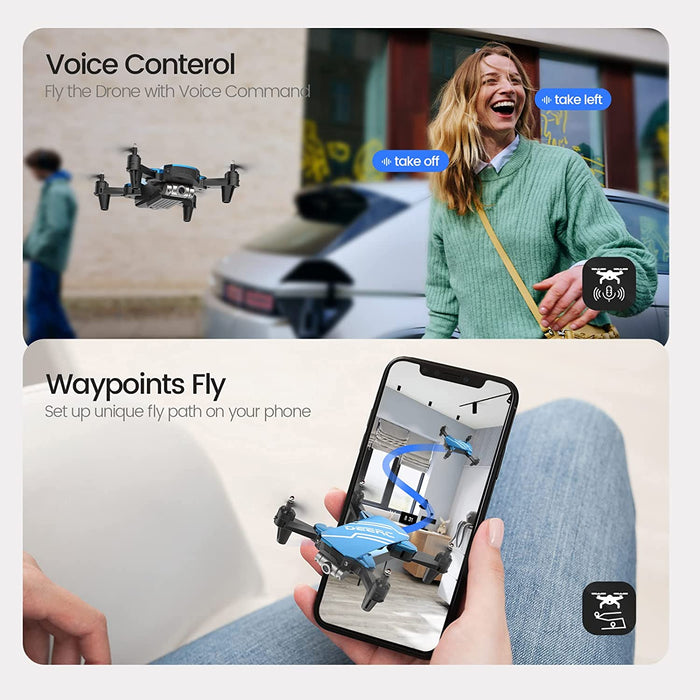D20 Mini Drone with Camera for Kids, Remote Control Toys Gifts for Boys Girls with Voice Control, Gestures Selfie, Altitude Hold, Gravity Control, One Key Start, 3D Flips 2 Batteries,1 Piece, Blue