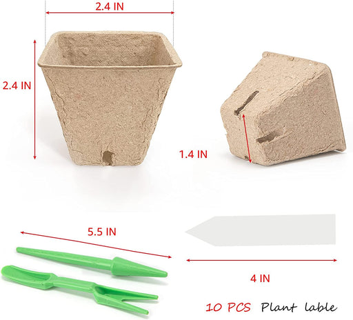 100Pack Peat Pots Planter Nursery Pots Seed Starter Tray for Garden Seedling Organic Eco-Friendly with Plant Labels, 2 Transplant Tools