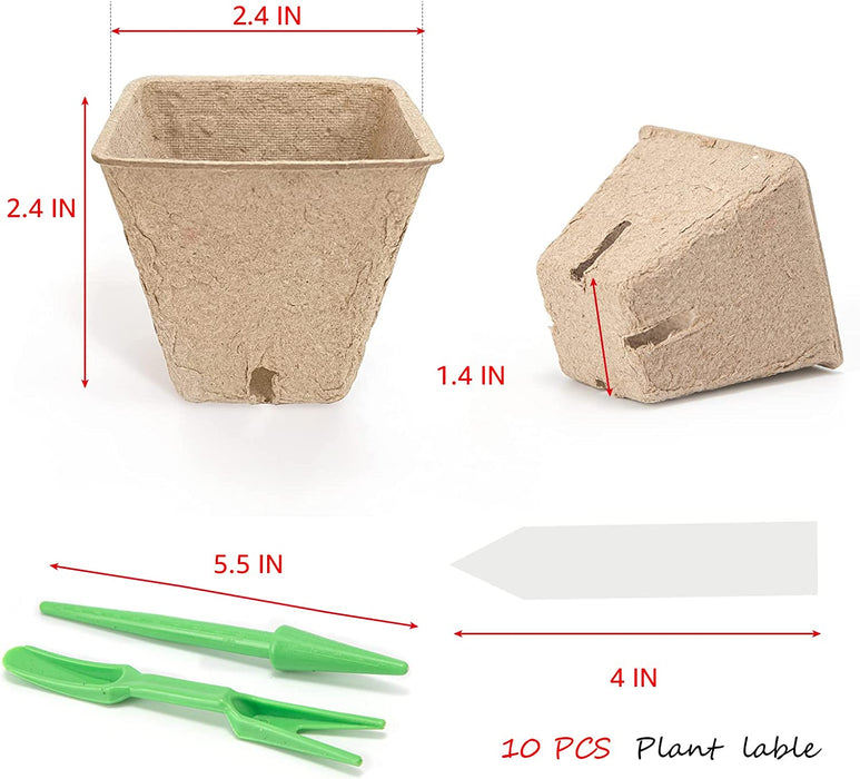 100Pack Peat Pots Planter Nursery Pots Seed Starter Tray for Garden Seedling Organic Eco-Friendly with Plant Labels, 2 Transplant Tools