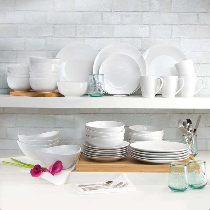 Euro Ceramica Essential Collection Porcelain Dinnerware and Serveware, 16 Piece Set, Service for 4, Classic White