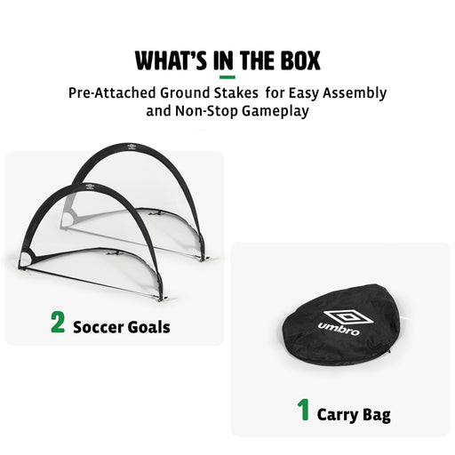 Umbro 3' X 2' Pop up Soccer Goal Net - 2 Goal Set with Carry Bag