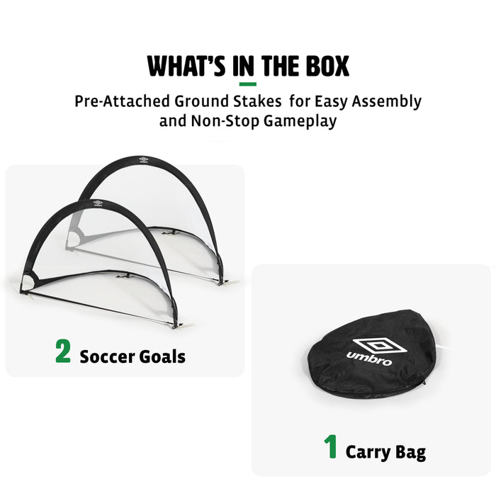 Umbro 3' X 2' Pop up Soccer Goal Net - 2 Goal Set with Carry Bag
