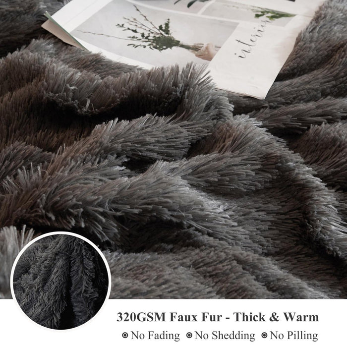 3 Piece Faux Fur Comforter Cover Set, Furry Plush Duvet Cover Set, Luxury Ultra Soft Velvet Fuzzy Fluffy Bedding Set, Shaggy Duvet Cover with 2 Pillow Shams, Zipper Closure, Queen Size, Dark Gray