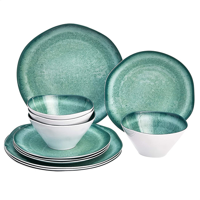 Melamine Dinnerware Set, Service for 4, Traditional Blue and White - Set of 12