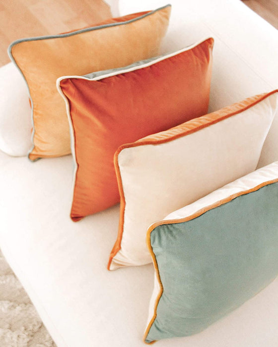 Decorative Throw Pillow Covers Cushion Cases, Set of 4 Soft Velvet Modern Double-Sided Designs, Mix and Match for Home Decor, Pillow Inserts Not Included (18X18 Inch, Orange/Teal)