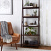 Modern 5-Tier Ladder Bookshelf Organizer, Solid Rubberwood Frame - Espresso Finish