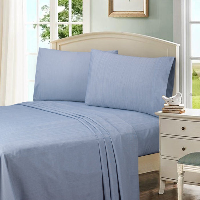 Mainstays Ultra Soft High Quality Microfiber Bed Sheet Set, Queen, Blue Stria, 4 Piece