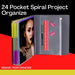 24 Pocket Spiral Project Organizer with 12 Dividers, Fits 8.5" X 11" Letter Size Papers Folder Organizer Binder with Front Cover and Customizable Cover, Erasable Write on Tabs for Documents Files