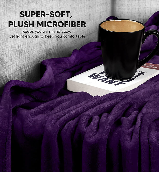 Fleece Blanket Queen Size Purple 300GSM Luxury Bed Blanket Anti-Static Fuzzy Soft Blanket Microfiber (90X90 Inches)