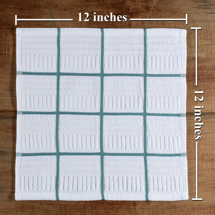 Cotton Terry Kitchen Dishcloth, 8 Pack, 12 in X 12 In, Blue Check