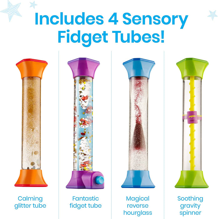 Sensory Fidget Tubes, Anxiety Relief Toy, Occupational Therapy Toys, Fidget Toys for Kids, Sensory Toys for Sensory Play, Play Therapy Toys, Calm down Corner, Toddler Must Haves (Set of 4)