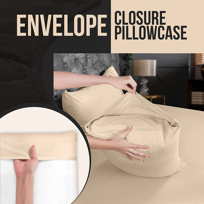 Queen Bed Sheets Set - 4 Piece Bedding - Brushed Microfiber - Shrinkage and Fade Resistant - Easy Care (Queen, Beige)