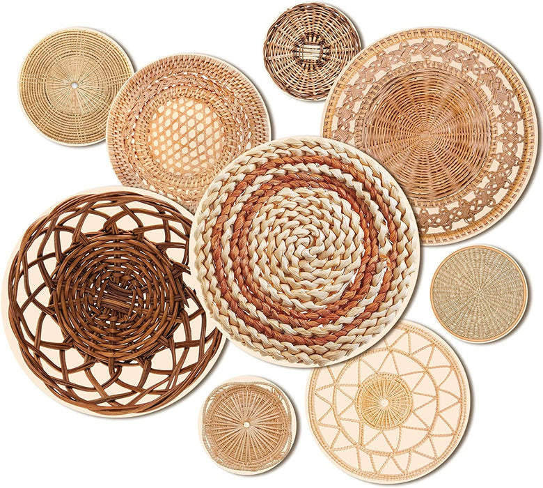 9 Pcs Boho Basket Wall Decals round Modern Peel and Stick Wall Decals Removable Boho Wall Decal Adhesive Boho Nursery Wall Decor for Bedroom Living Room Office Wall, Just Stickers (Classic) (Boho Style)