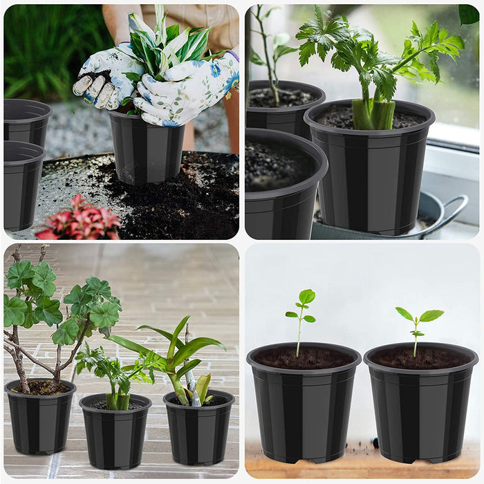 25 Packs 4 5 6 Inch Nursery Pots round Flower Pots Decorative Plastic Pots for Plants with Drainage Hole Seed Starting Pots for Seeding, Succulent(5 Inch, Black)