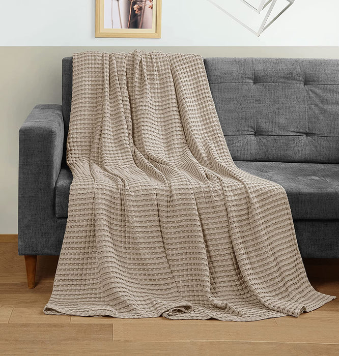 Cotton Waffle Blanket 300 GSM (Khaki - 90X108 Inches) Soft Lightweight Breathable Bed Blanket King Size Layering Any Bed for All Season