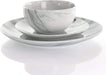 Fine round Gloss Dinnerware Dish Set, 16 Piece, Black and White Marble