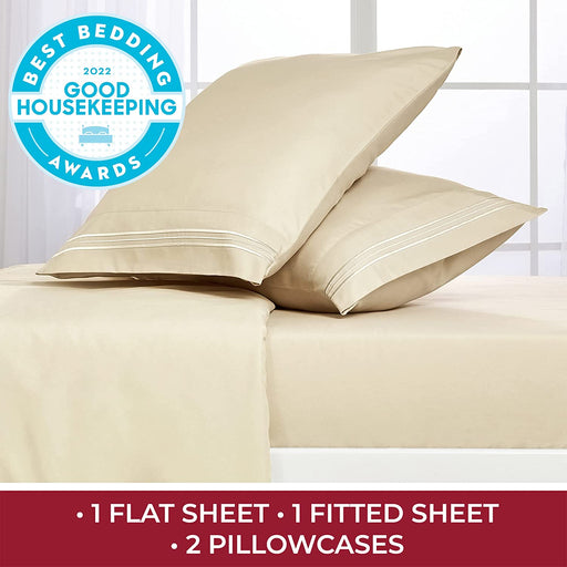 Queen Bed Sheets - Hotel Luxury Bedding Sheets & Pillowcases - Extra Soft Cooling Bed Sheets - Deep Pocket up to 16" - Easy Care - Wrinkle, Fade, Stain Resistant - 4 Piece (Queen, Beige)