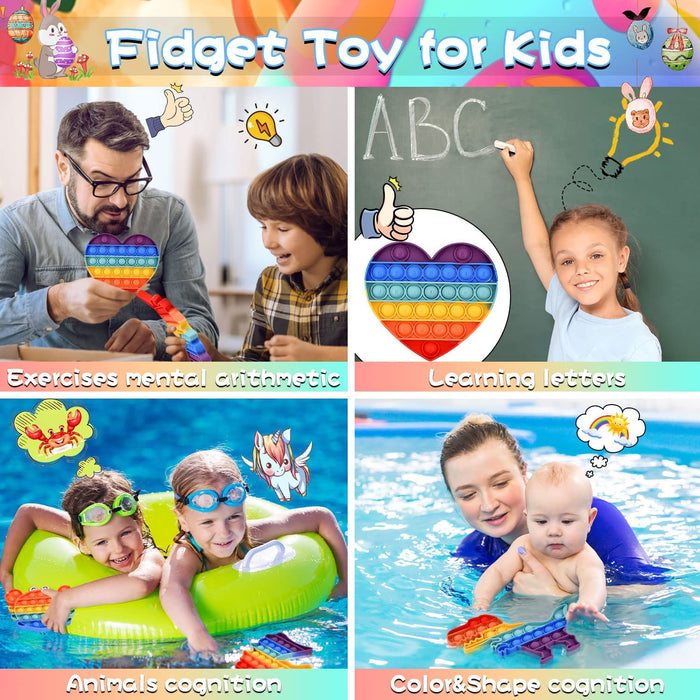 Easter Basket Stuffers Push Bubble Fidget Easter Toys for Kids, 4PCS Stress Relief Squeeze Sensory Toy Rainbow Silicone anti Anxiety Fidget Autism Toy Gift for Kids Easter Basket Stuffers Party Favors