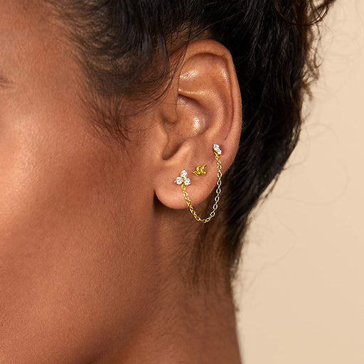14K Gold Plated Solid 925 Sterling Silver Post Cubic Zirconia Flat Back Earrings for Women | Cartilage Earring | Helix Piercing Jewelry | Small Stud Earrings | Trinity, Pearl, Marquise, Opal