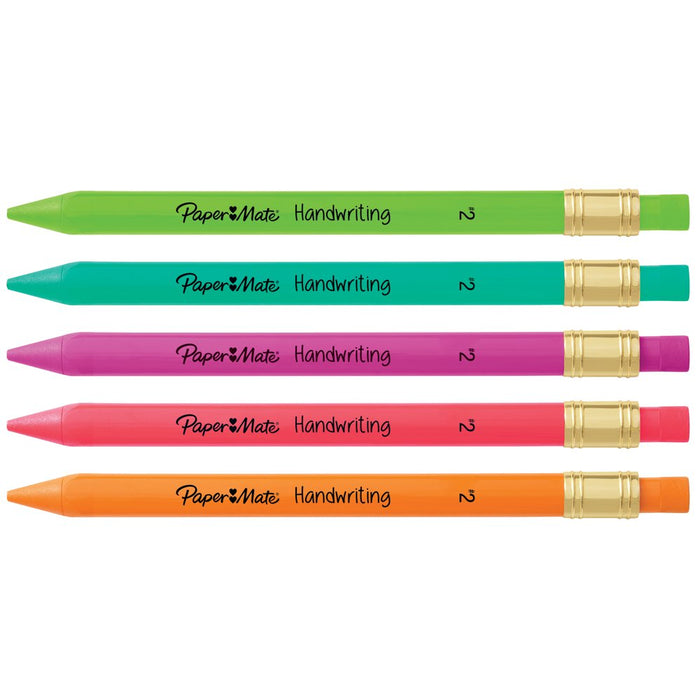 Handwriting Triangular Mechanical Pencils, HB #2 Lead (1.3Mm), Fun Barrel Colors, 5 Pencils, 1 Lead Refill Set, 2 Erasers