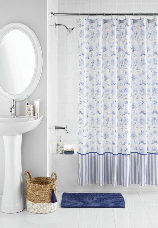 Mainstays 17-Piece Blue Vacation Polyester/Ceramic Bathroom Accessory Set, Blue
