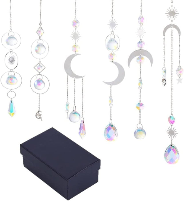 Suncatcher,6Pcs Crystal Suncatcher, Hanging Wind Chime Style Garden Suncatcher for Chandelier, Window, Wall, Garden, Home