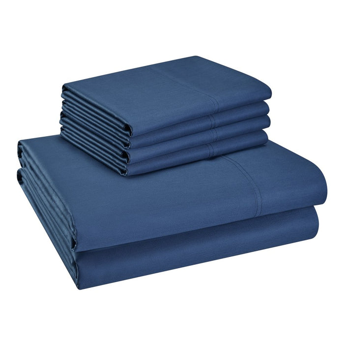 Hotel Style 800 Thread Count Cotton Rich Sateen Bed Sheet Set, Queen, Navy, Set of 6