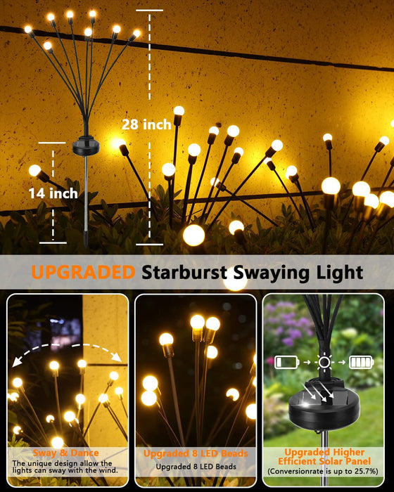 Solar Garden Lights-New Upgraded 4 Pack 8 LED Solar Powered Firefly Lights 4 Pack Solar Firefly Lights Outdoor Waterproof Vibrant Garden Lights for Patio Pathway Decoration, Warm