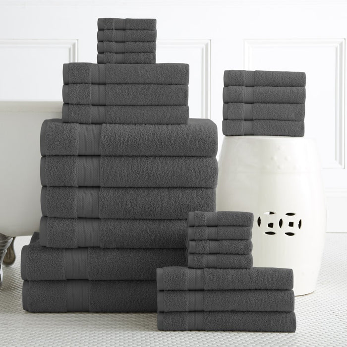 24PC Bath Towel Set (2 Sheets, 4 Bath, 6 Hand, 4 Fingertip & 8 Wash) - Grey, Addy Home Best Value