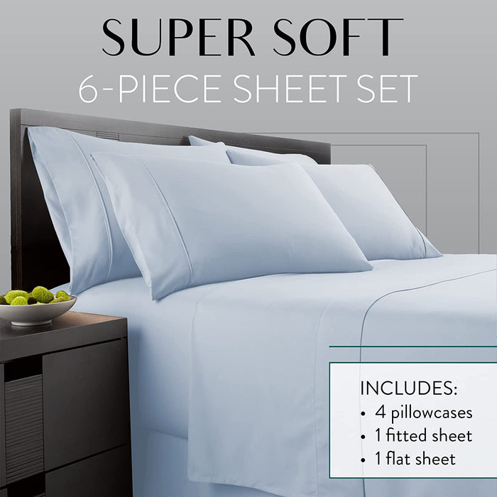 Spa Blue Queen Size Bed Sheets Set - 6 Pc Soft Bedding & Pillowcases Set W/ Deep Pockets - Breathable, Wrinkle Free & Fade Resistant
