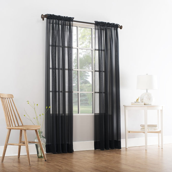 Mainstays Marjorie Sheer Voile Curtain, Single Panel, 59"W X 63"L, Black