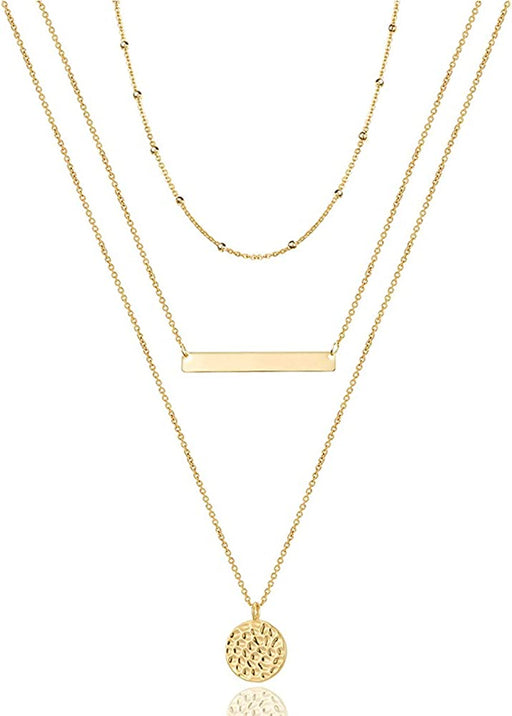 Dainty Layered Choker Necklace, Handmade 14K Gold Plated Y Pendant Necklace Multilayer Bar Disc Necklace Adjustable Layering Choker Necklaces for Women