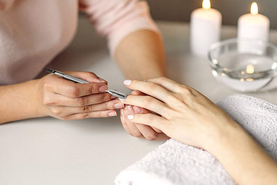 Cuticle Pusher and Spoon Nail Cleaner - Professional Grade Stainless Steel Cuticle Remover and Cutter - Durable Manicure and Pedicure Tool - for Fingernails and Toenails (Silver)