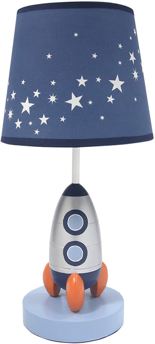 Milky Way Blue/Silver Rocket Ship Nursery Lamp with Shade & Bulb