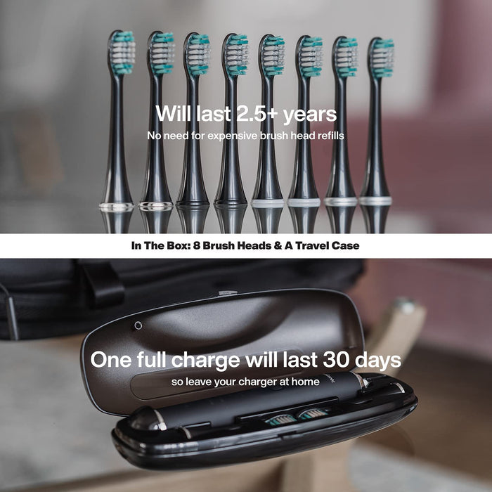 Aquasonic Black Series Ultra Whitening Toothbrush – ADA Accepted Power Toothbrush - 8 Brush Heads & Travel Case – 40,000 VPM Electric Motor & Wireless Charging - 4 Modes W Smart Timer