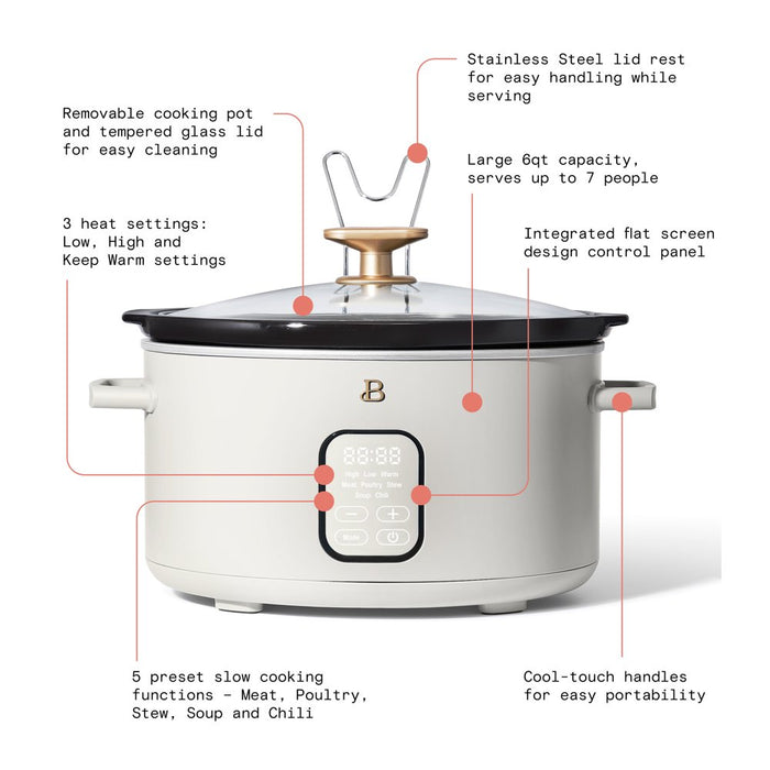 Beautiful 6QT Programmable Slow Cooker, White Icing by Drew Barrymore