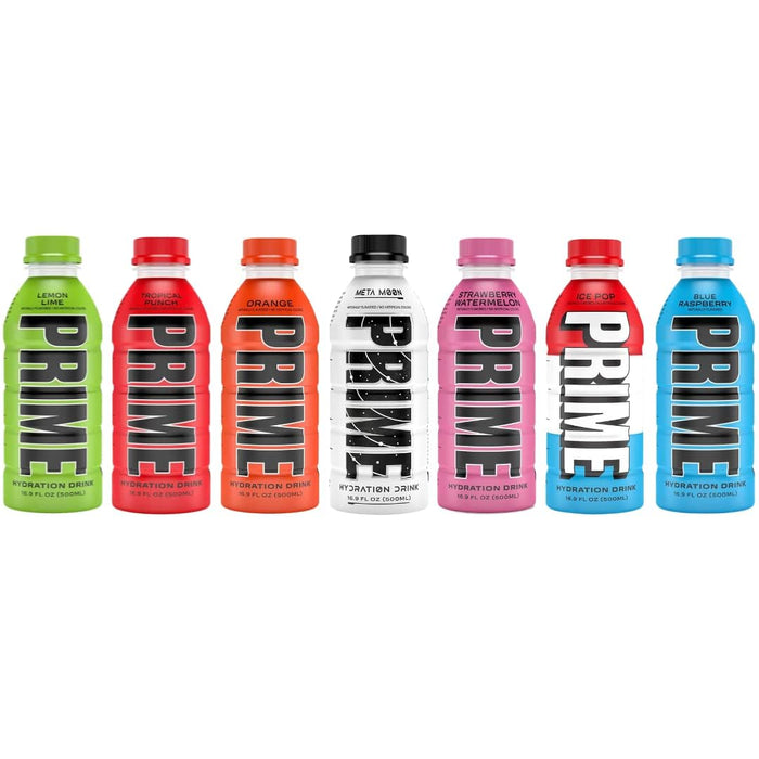Prime Hydration Sports Drink Variety Pack - Energy Drink, Electrolyte Beverage - Meta Moon, Lemon Lime, Tropical Punch, Blue Raspberry, Orange, Grape & Ice Pop - 16.9 Fl Oz (7 Pack)