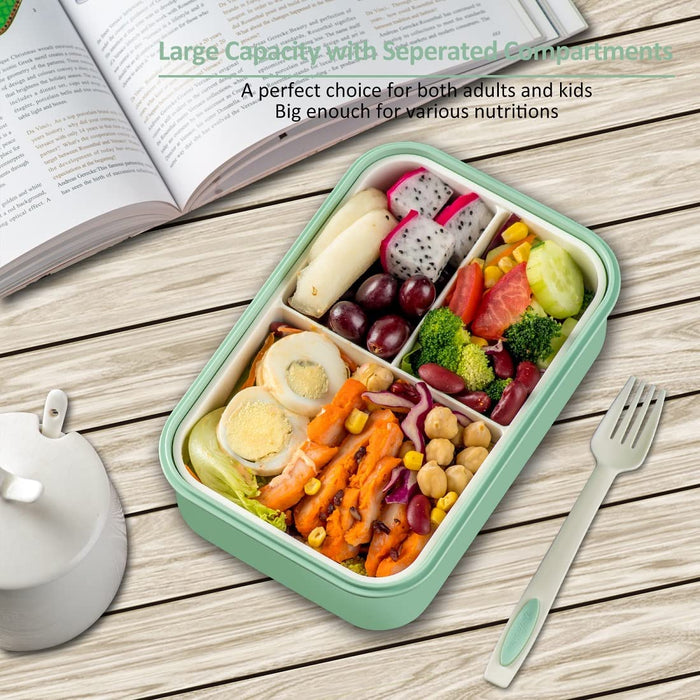 Bento Boxes for Adults - 1100 ML Bento Lunch Box for Kids Childrens with Spoon & Fork - Durable Perfect Size for On-The-Go Meal, Bpa-Free and Food-Safe Materials(Green)