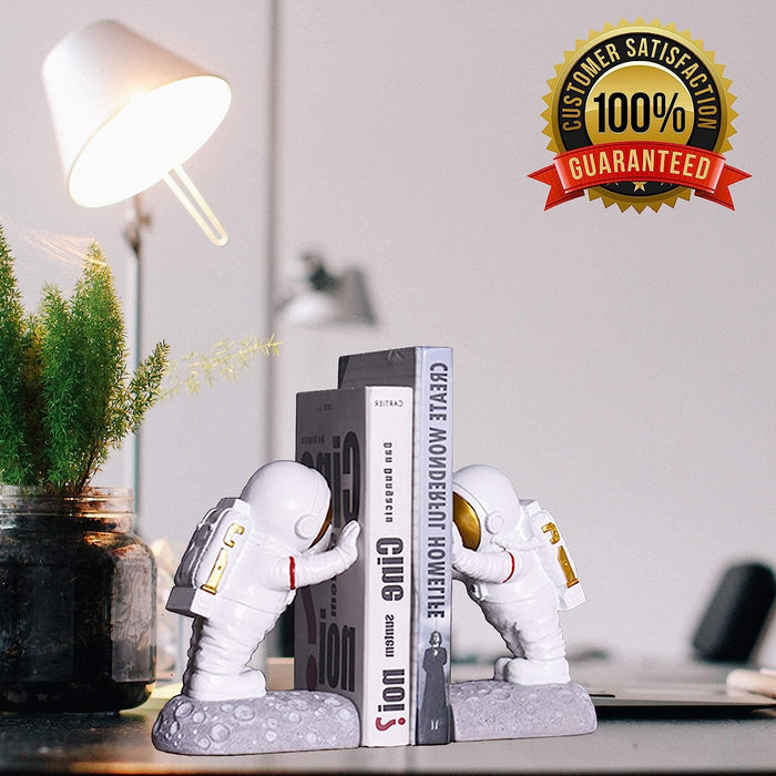 Astronaut Bookends - Book Ends to Hold Books - Space Decor Bookends for Kids Rooms - Bookends for Heavy Books - Unique Book Holders with Anti-Slip Base (Gold)