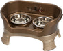 Neater Feeder Deluxe with Leg Extensions for Small Dogs - Mess Proof Pet Feeder with Stainless Steel Food & Water Bowls - Drip Proof, Non-Tip, and Non-Slip - Gunmetal Grey